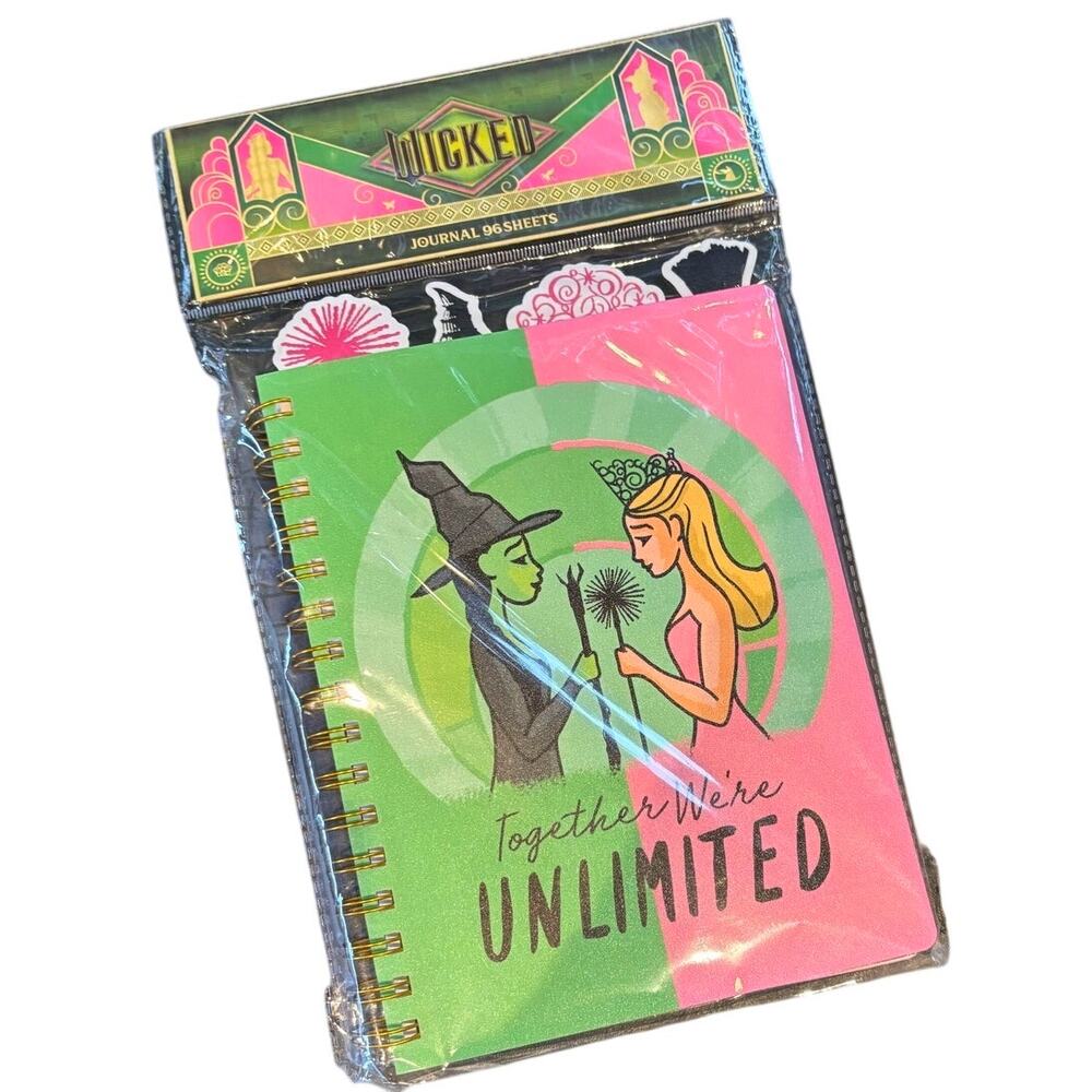 New Wicked Blank Journal w/Elphaba & Glinda, Together We're Unlimited, 96 Pgs.